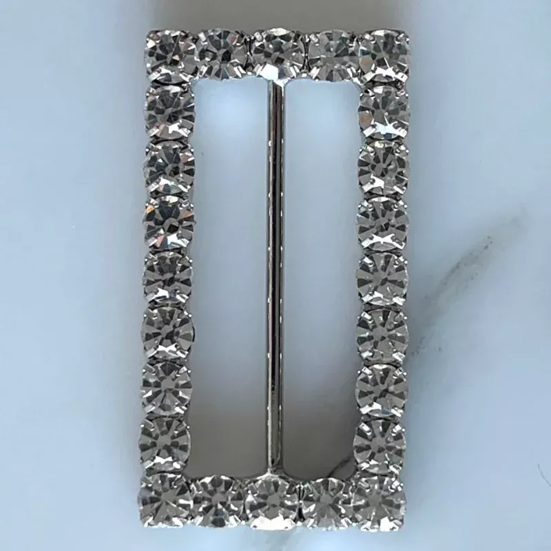 1 1/2″ Clear Rhinestone & Silver Rectangular Metal Buckle
