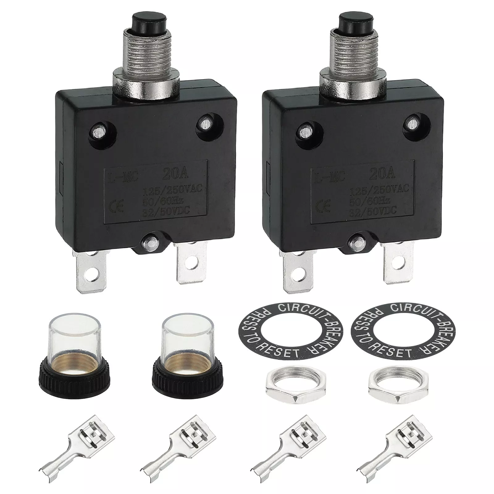 2 Pack L-MC 20Amp Circuit Breakers Manual Reset Push Button Overload Protector
