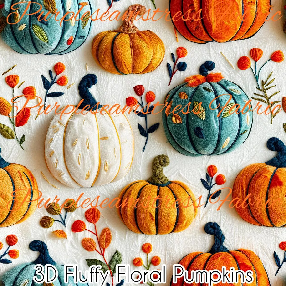 3D Fluffy Floral PumpkinsFabric