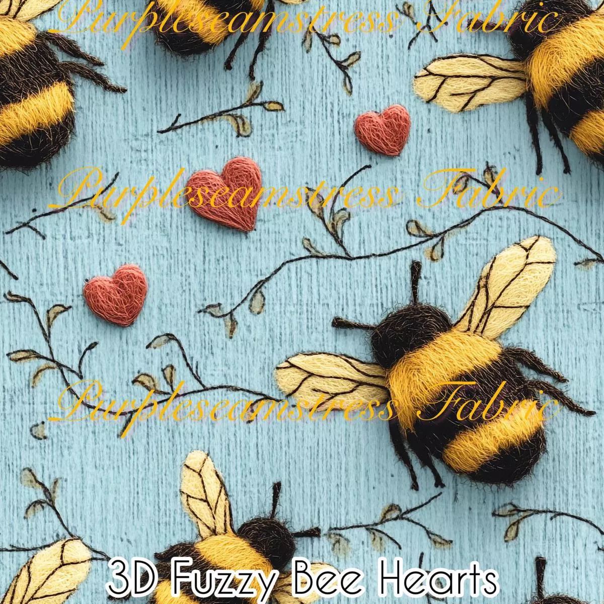 3D Fuzzy Bee HeartsFabric