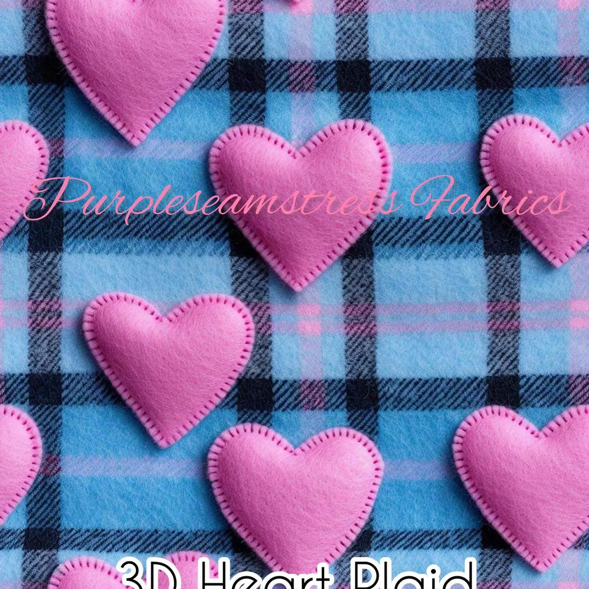 3D Heart PlaidFabric