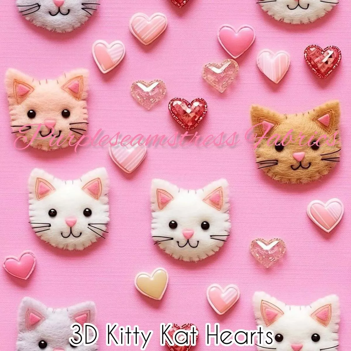 3D Kitty Kat HeartsFabric