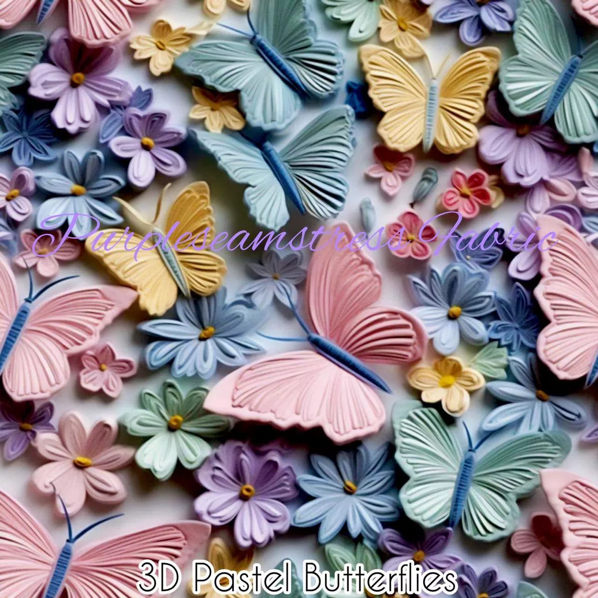 3D Pastel ButterfliesFabric