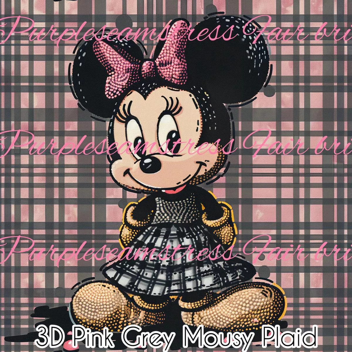 3D Pink Grey Mousy PlaidFabric