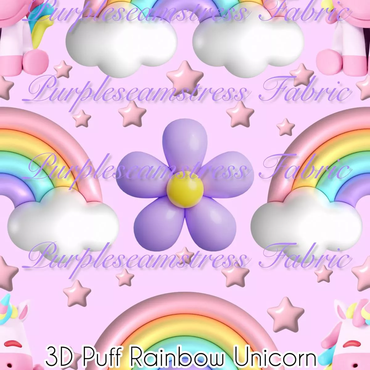 3D Puff Rainbow UnicornsFabric