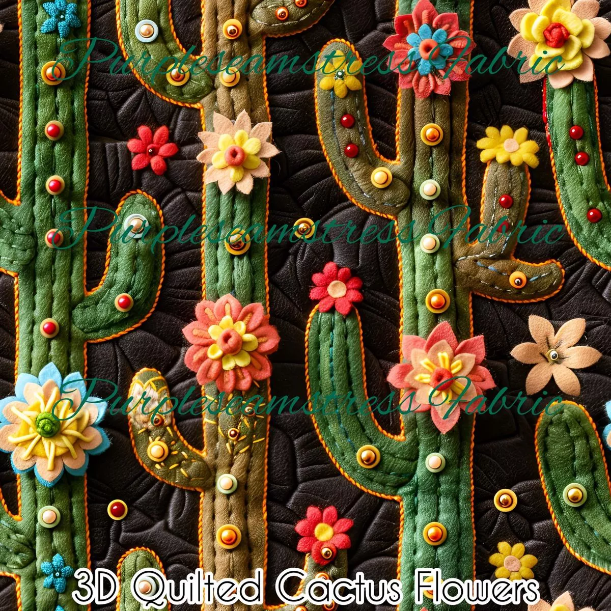 3D Quilted Cactus FlowersFabric