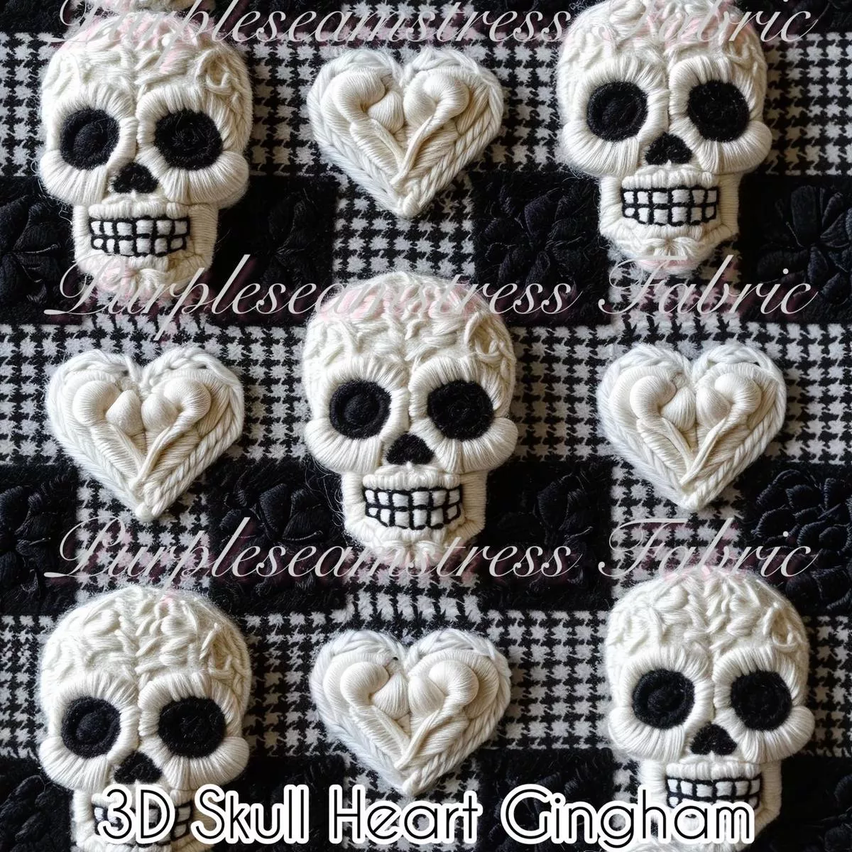 3D Skull Heart GinghamFabric