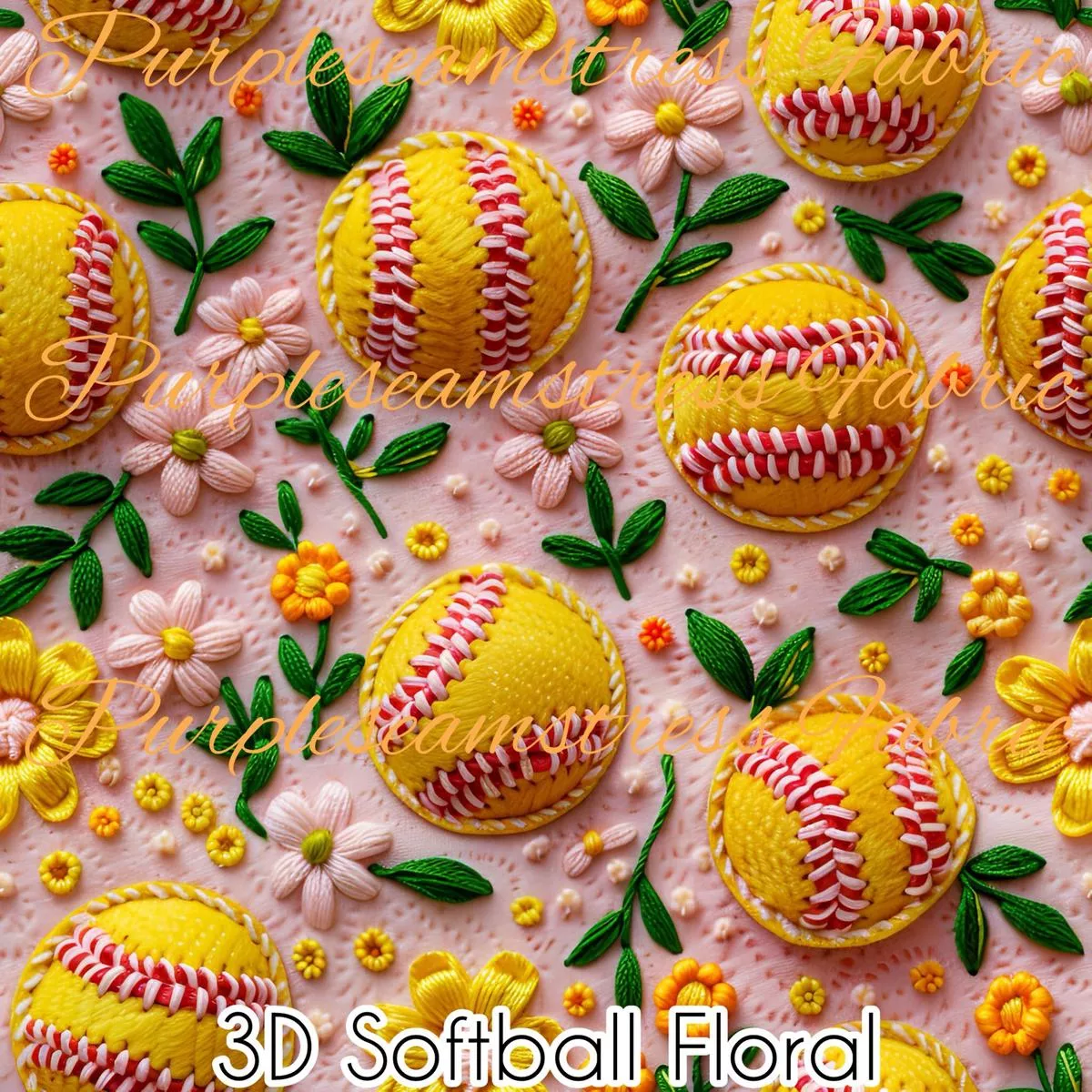 3D Softball FloralFabric