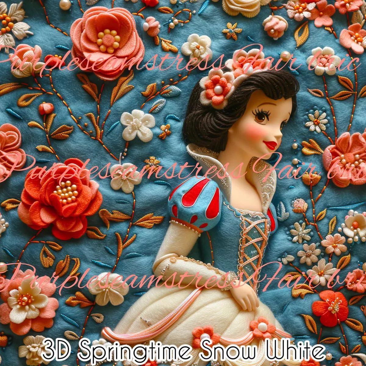 3D Springtime Snow WhiteFabric