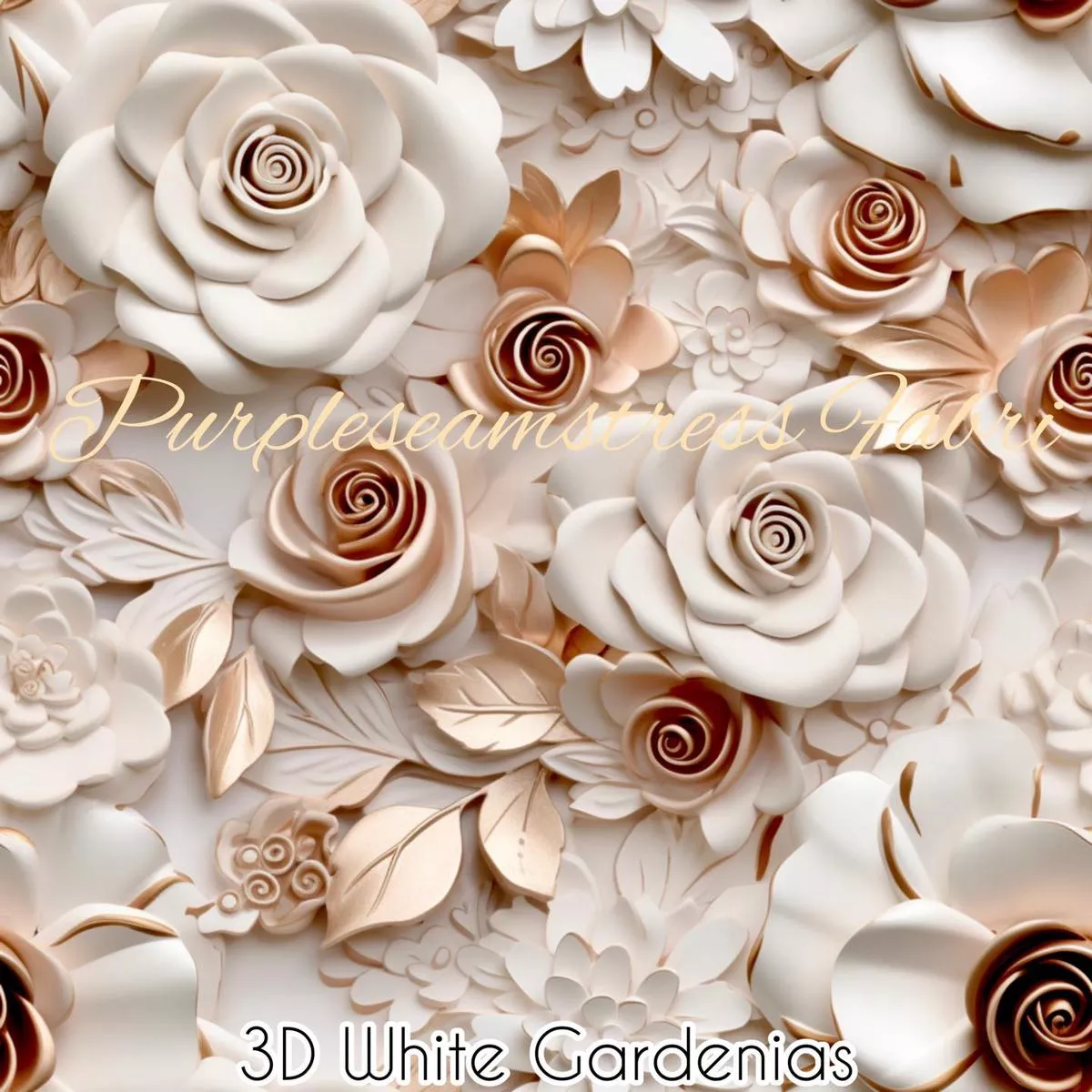3D White GardeniasFabric