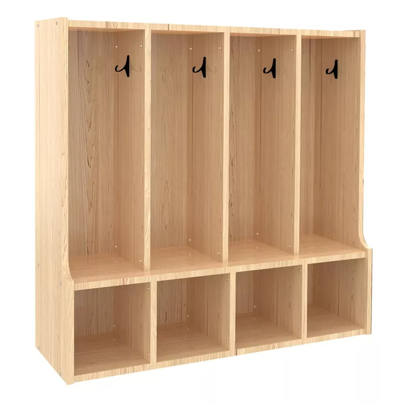 4-Section Kids Coat Locker with Bench Beige