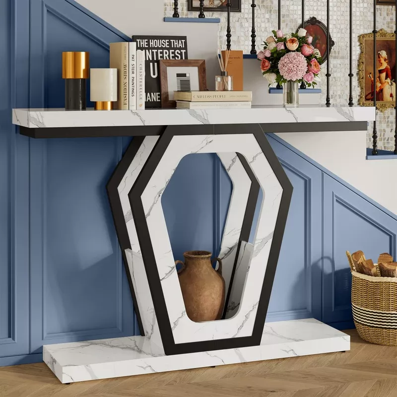 47″ Console TableMarble Texture White Marble Texture