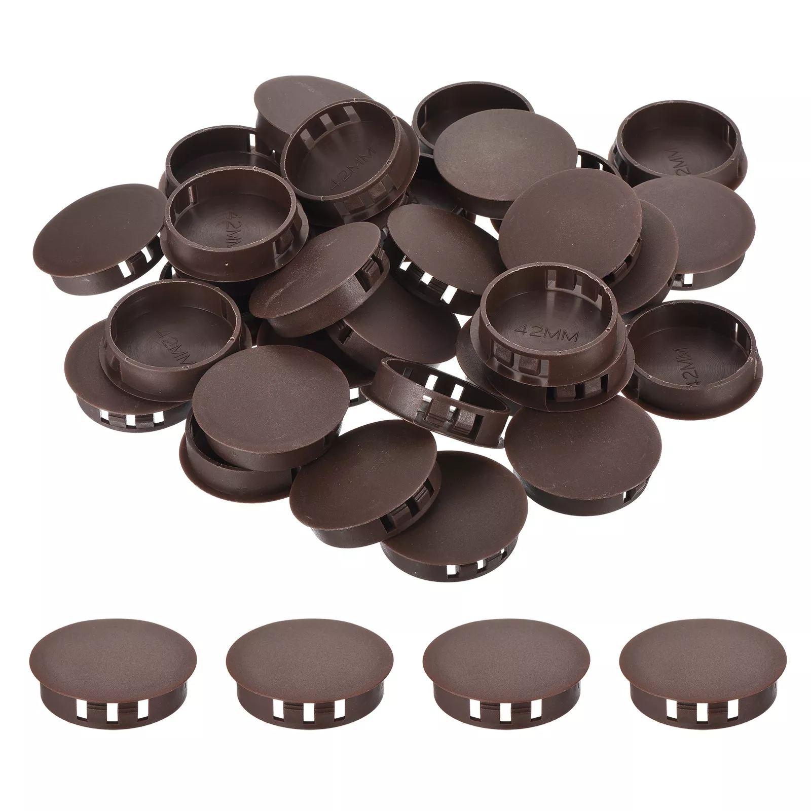 64Pcs 42mm Brown Nylon Plastic Round Locking Hole Plugs Insert End Caps