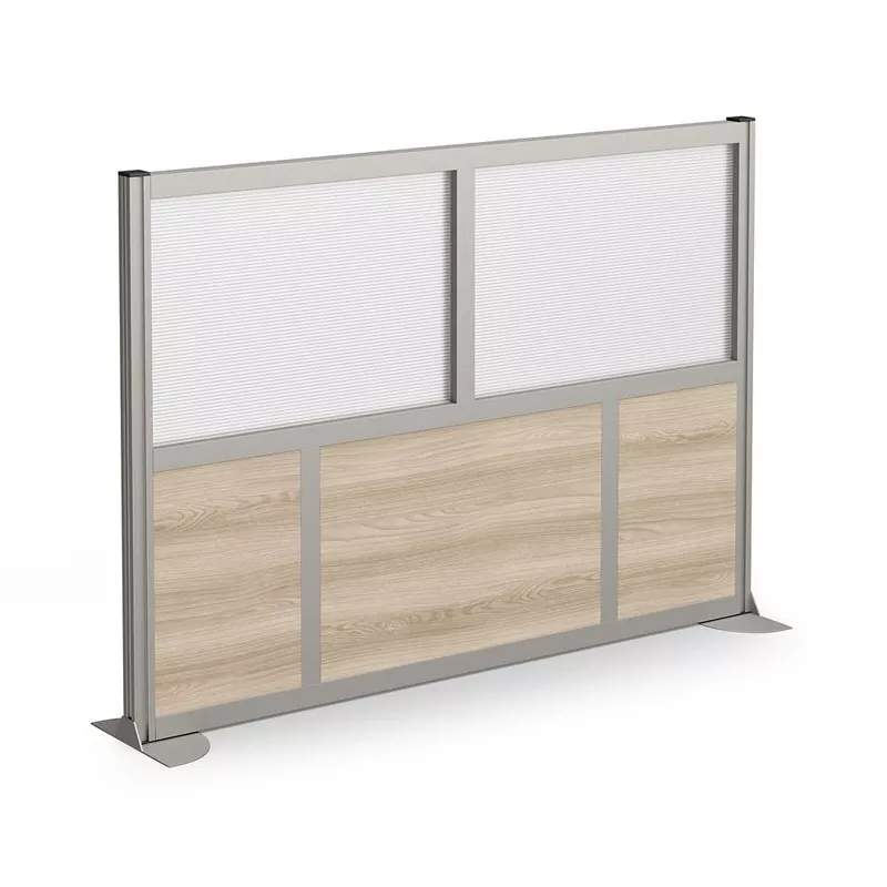 7-Panel Office Partition with Translucent Polycarbonate Inserts AluminumAsh