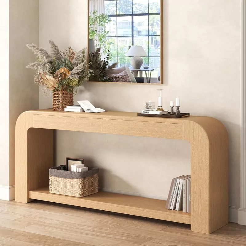 70″ Wood Console Table with 2 Drawers & Shelf Brown