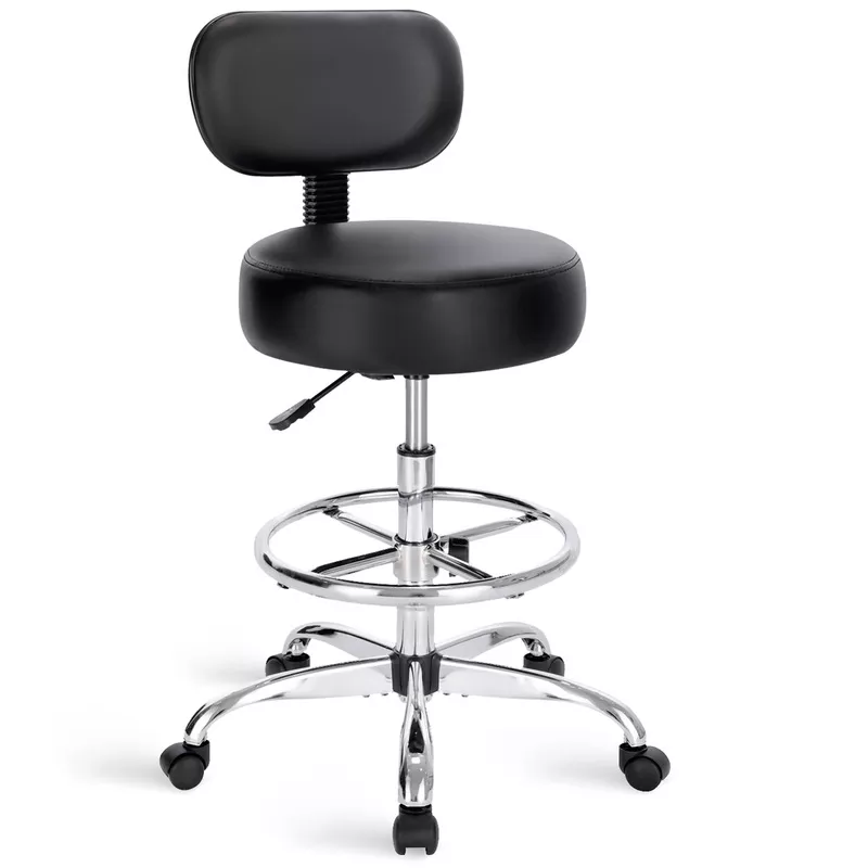 Adjustable Height Drafting Chair with Back & Footrest Black