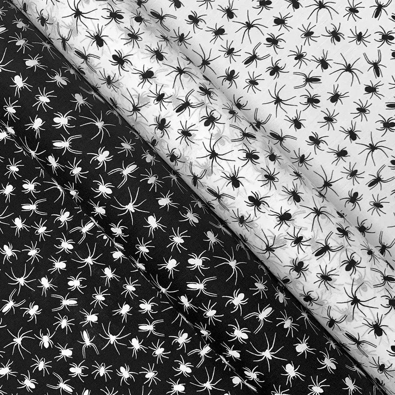 All Over Spiders Polycotton Fabric White Background