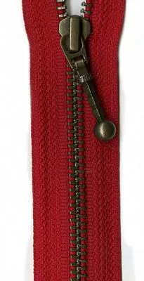 Antique Brass 26″ Separating Zipper — Red