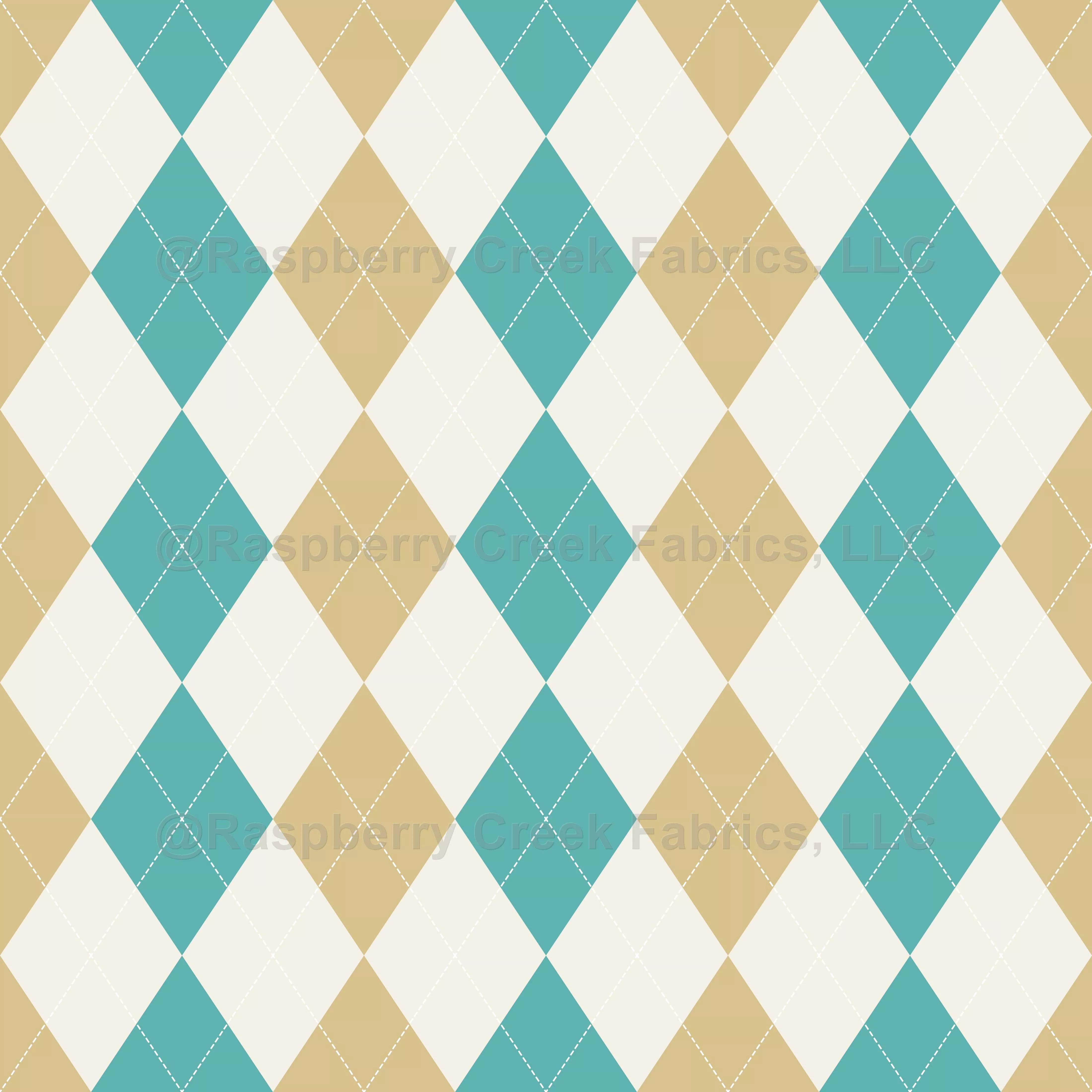 Argyle Pattern, White Blue Beige, White Stitching