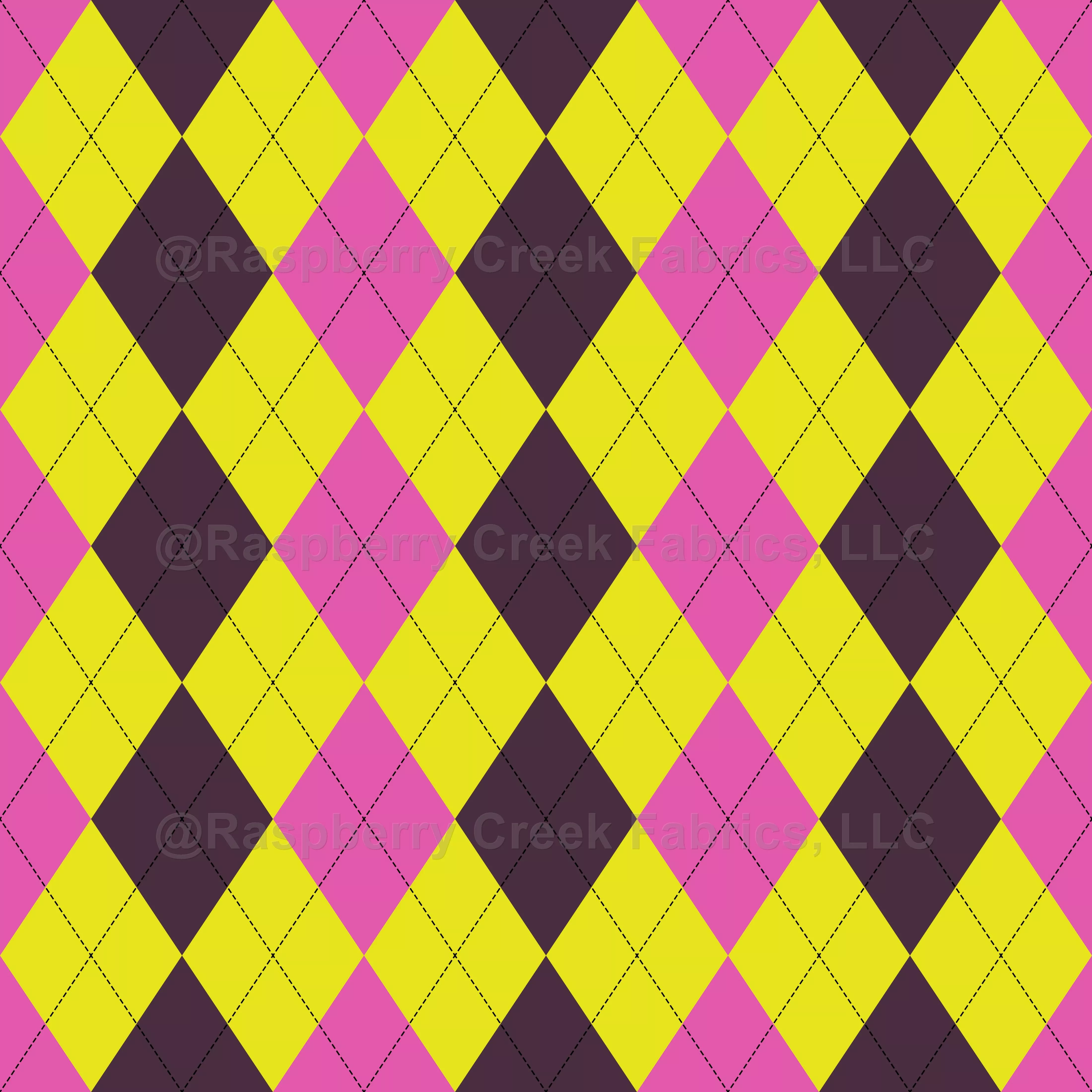 Argyle Pattern, Yellow Purple Pink, Black Stitching