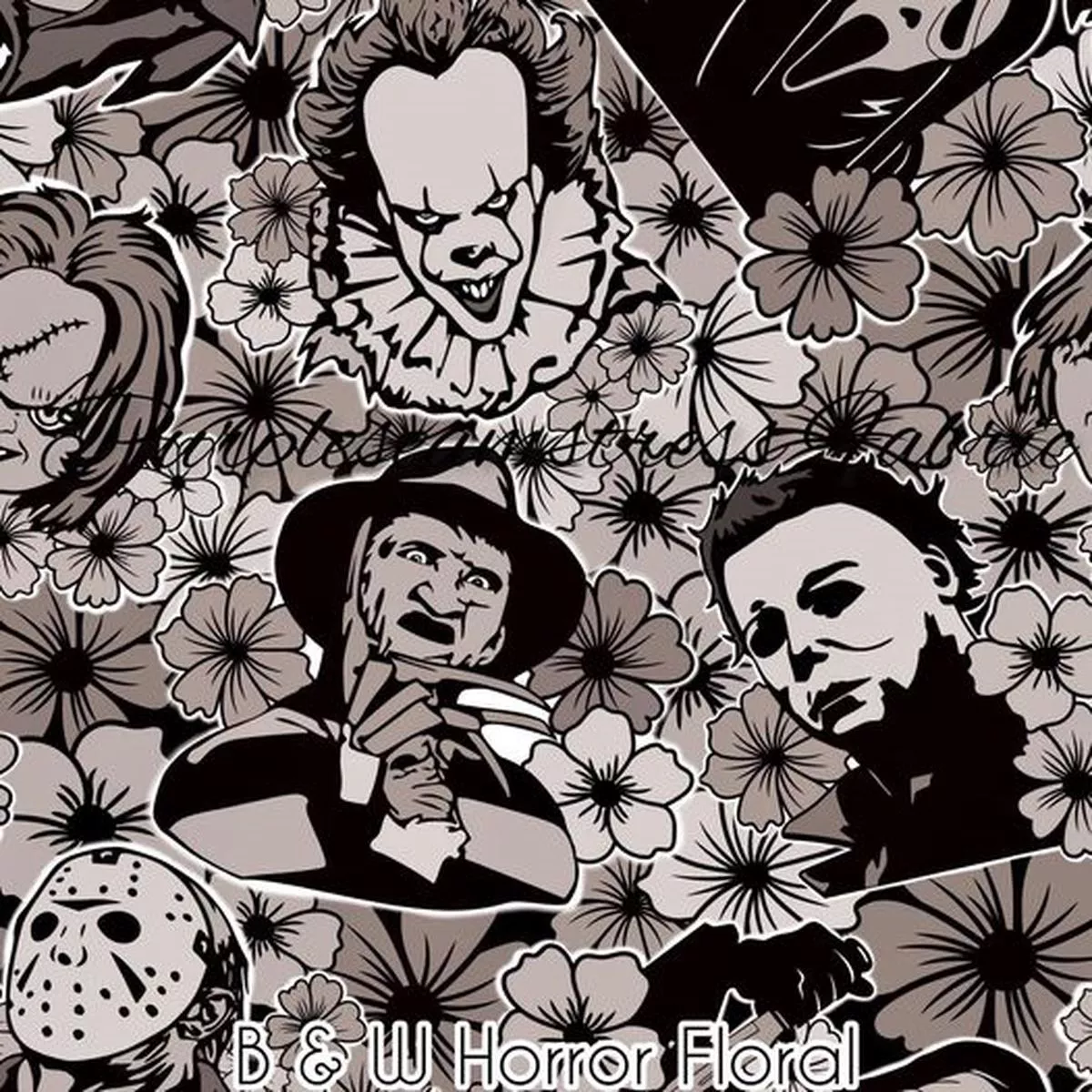 B&W Horror FloralFabric