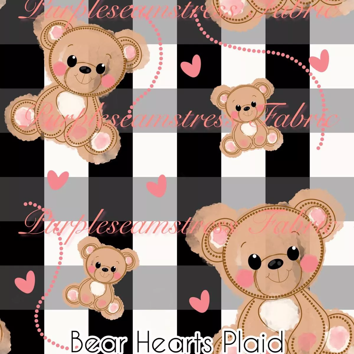 Bear Hearts PlaidFabric