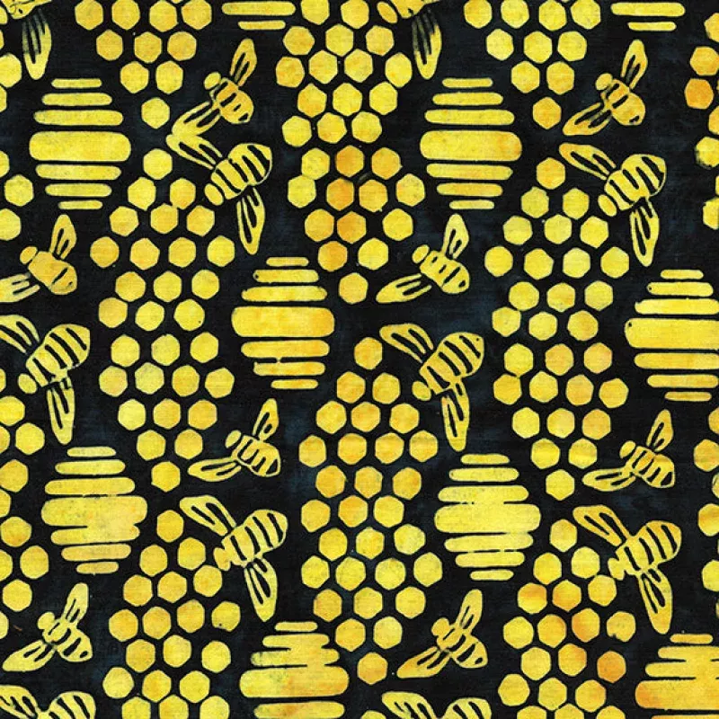 Beehive BuzzBee Honeycomb | Black | Batik Cotton
