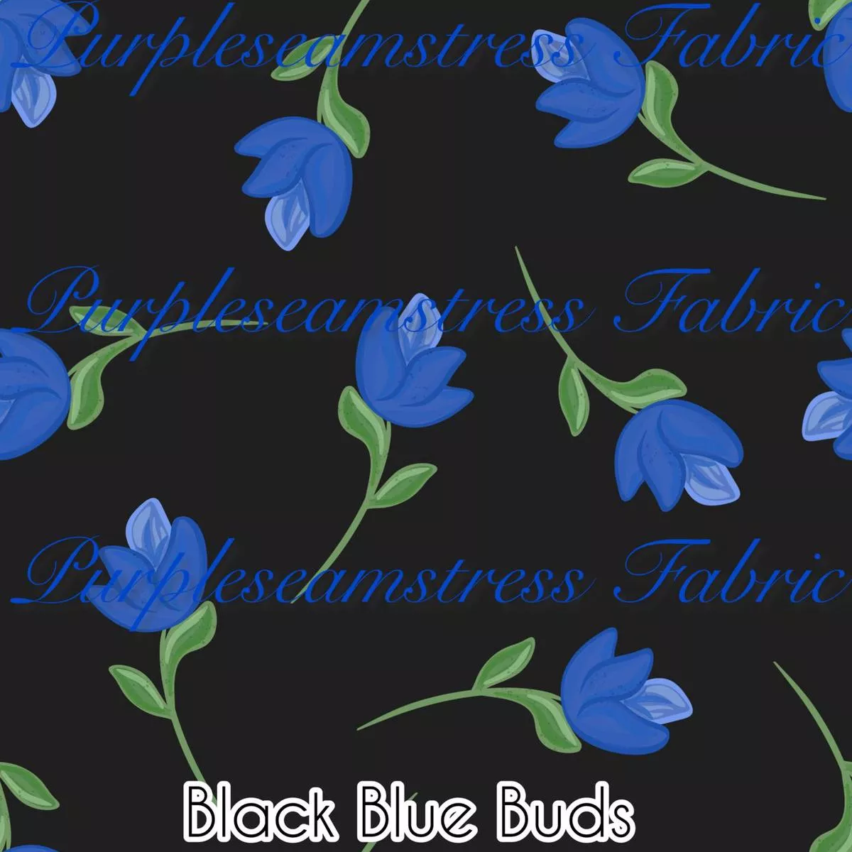 Black Blue BudsFabric