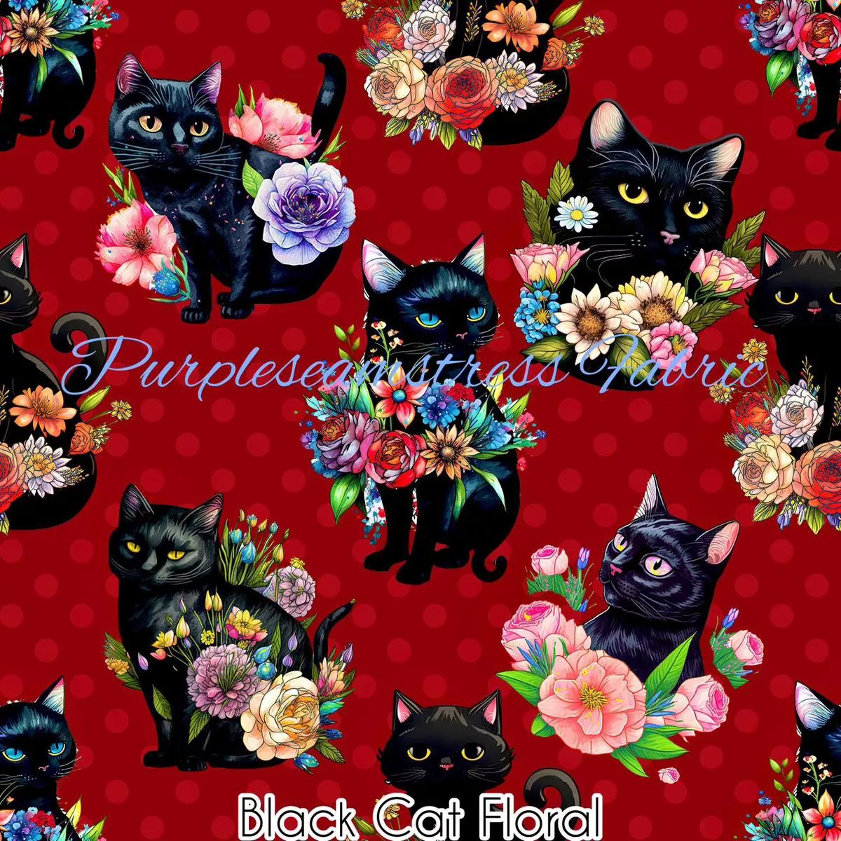 Black Cat FloralFabric