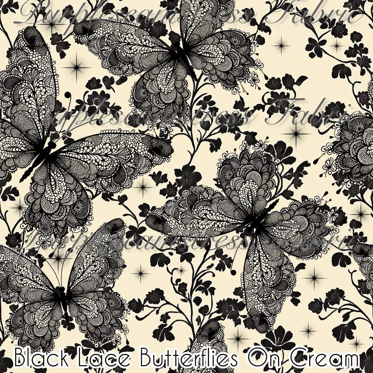 Black Lace Butterflies on Cream…