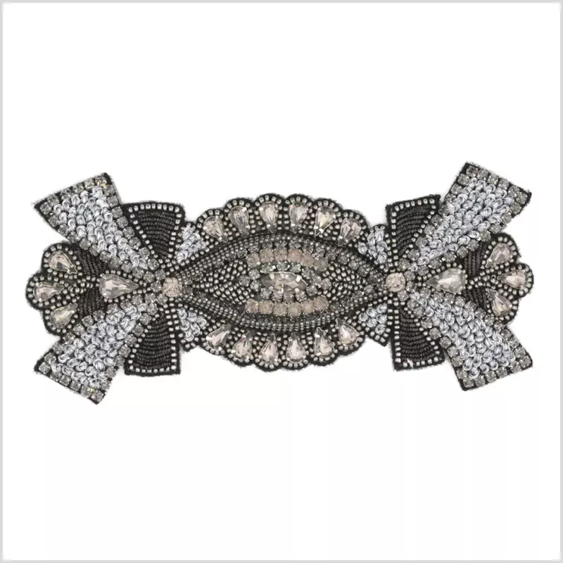 Black/Light Blue Beaded Rhinestone Applique
