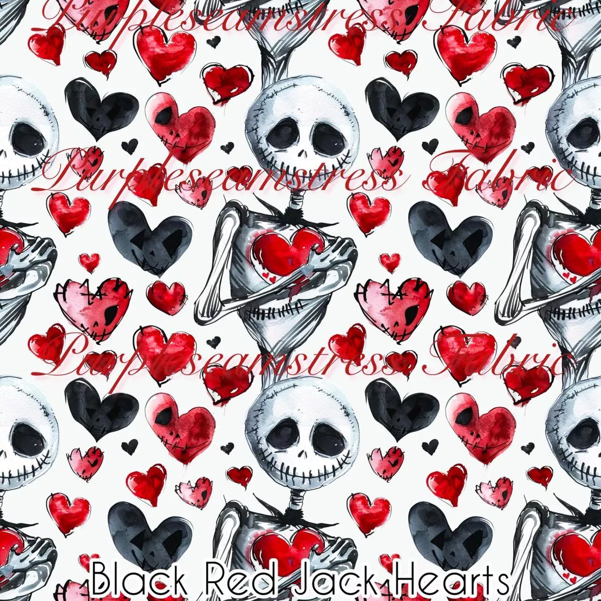 Black Red Jack HeartsFabric