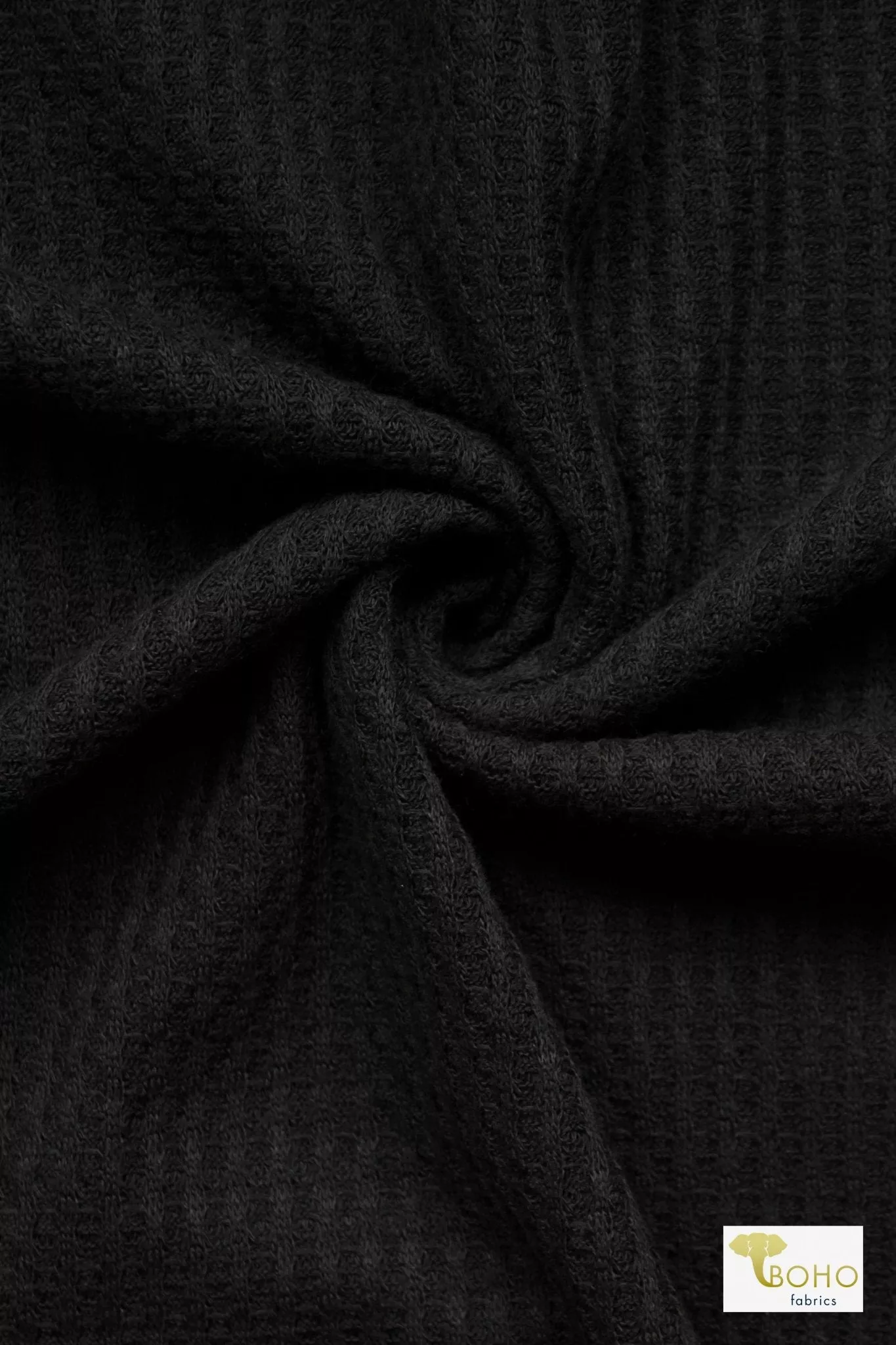 Black, Waffle Knit Fabric