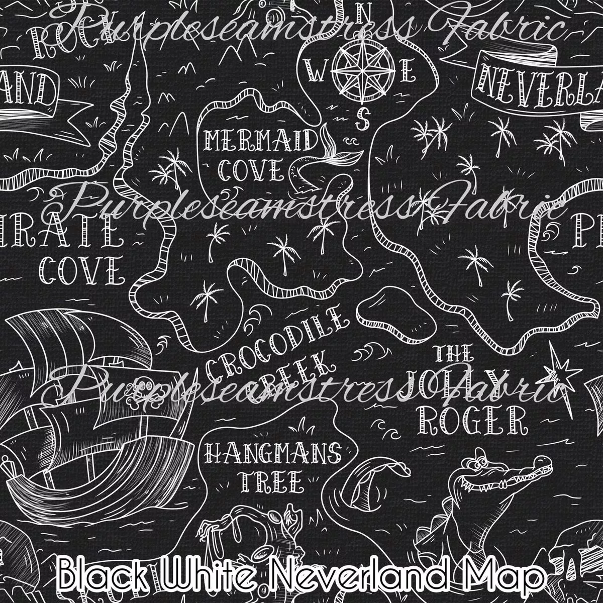 Black White Neverland MapFabric