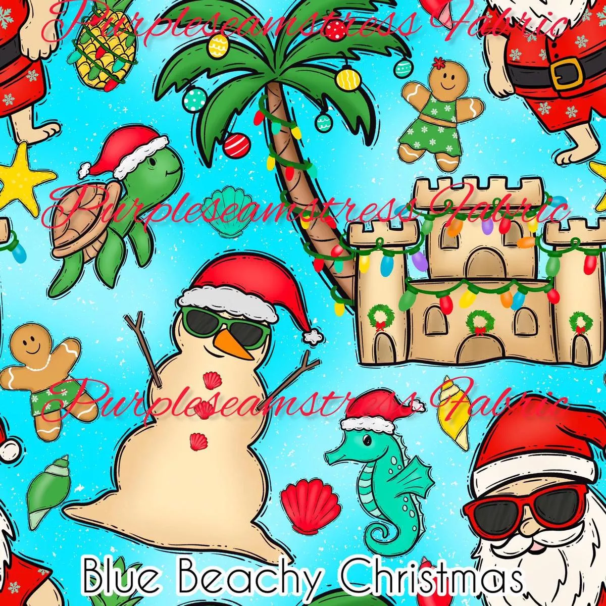 Blue Beachy ChristmasFabric