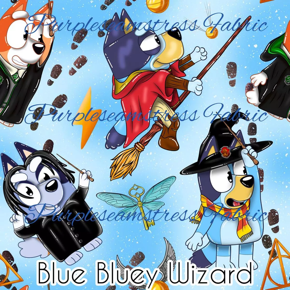 Blue Bluey WizardFabric