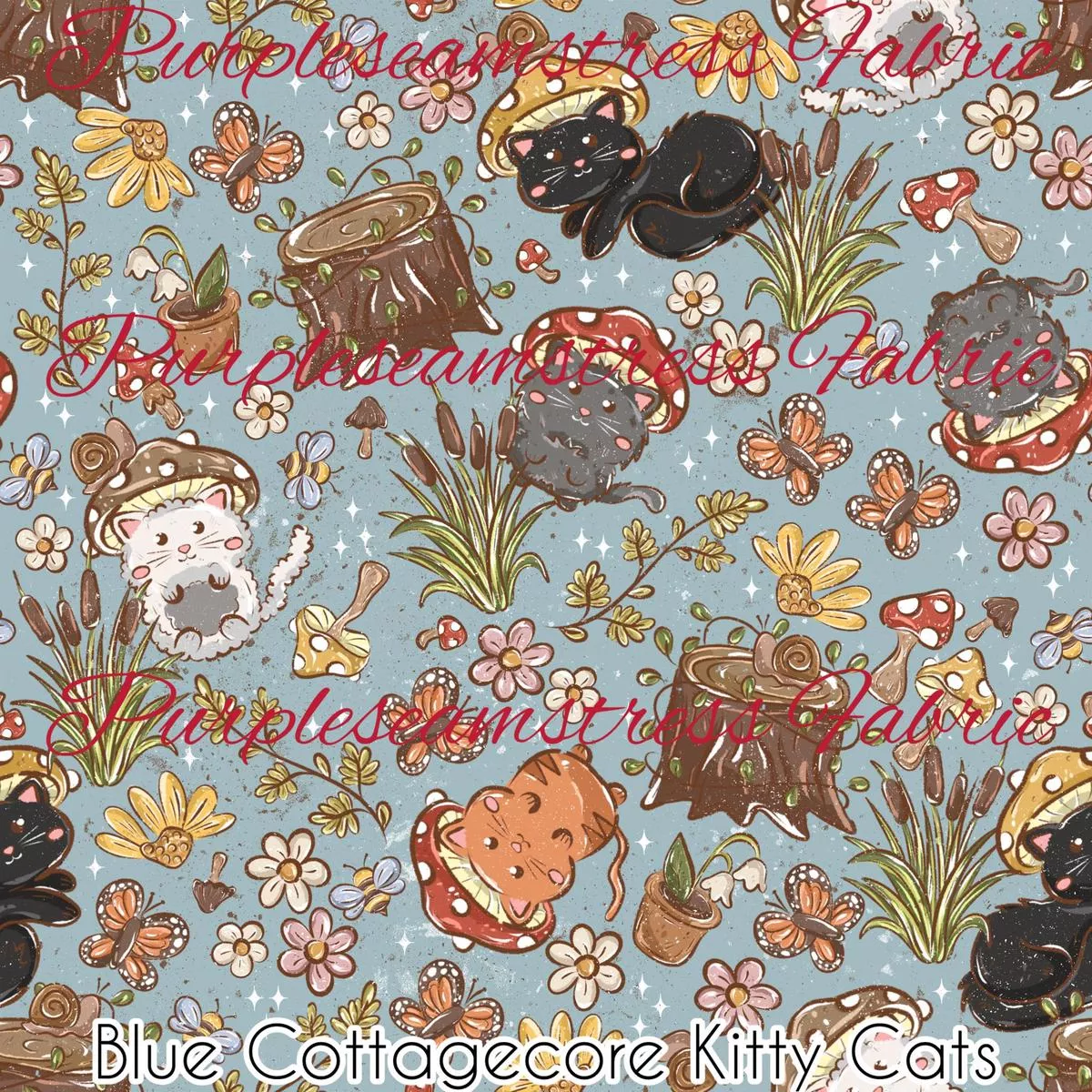 Blue Cottagecore Kitty CatsFabr…