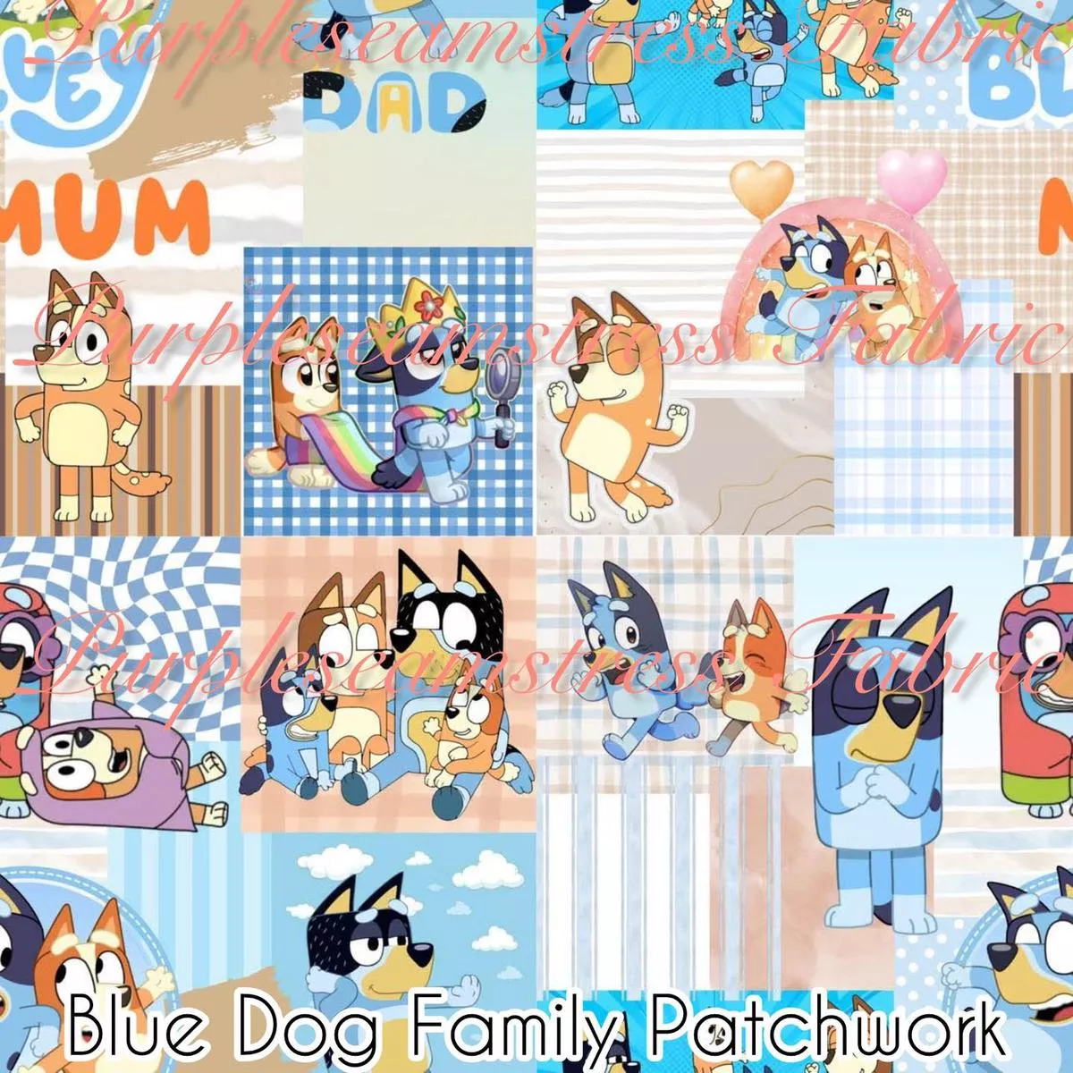 Blue Dog Family PatchworkFabric