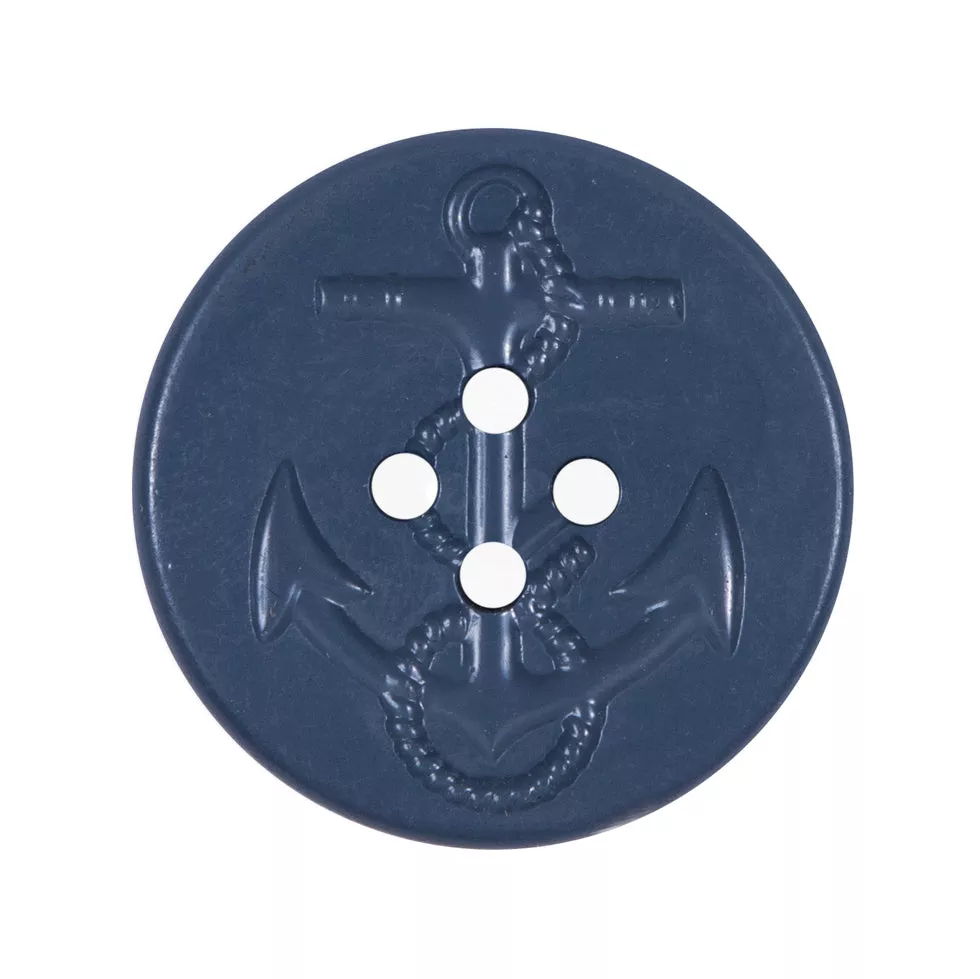 Blue Embossed Anchor Button – 50L/32mm