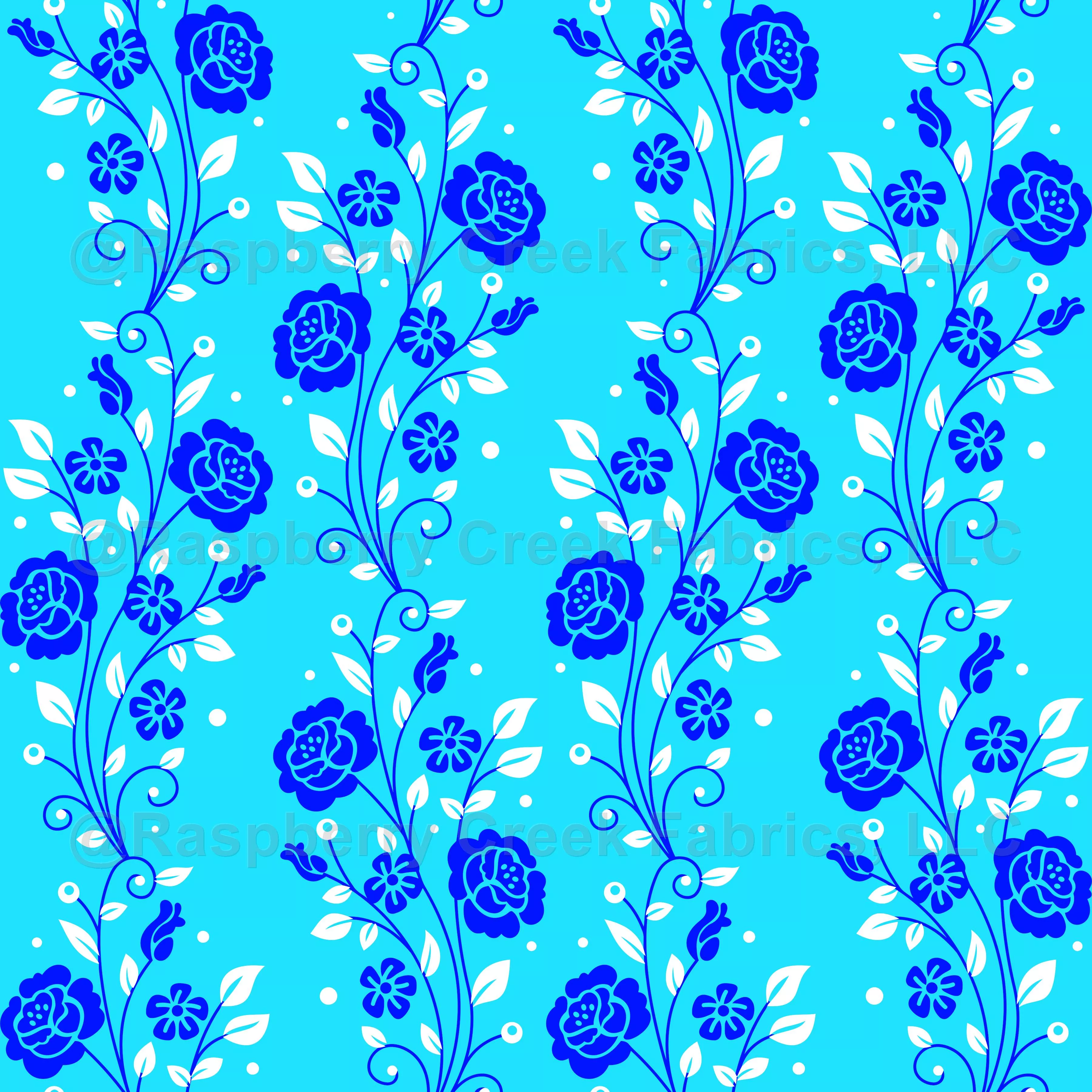 Blue Flowers, Floral Pattern, Boho, Retro Pattern