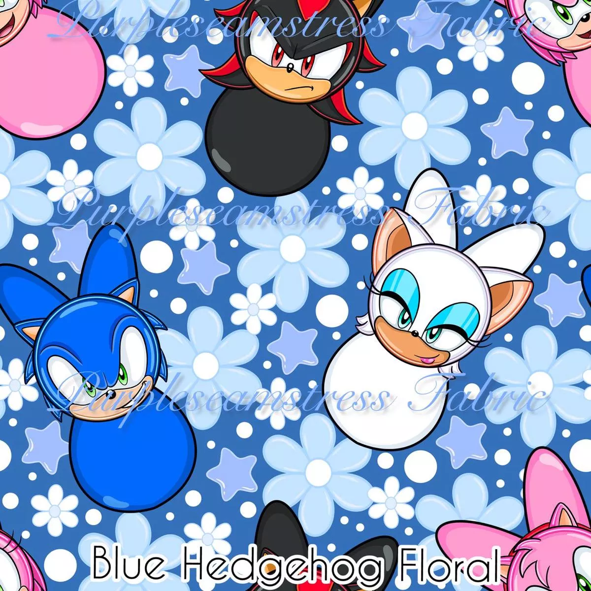 Blue Hedgehog FloralFabric