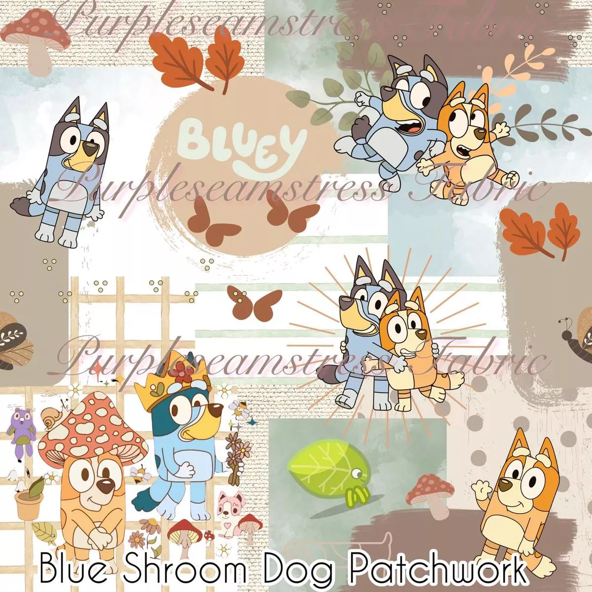 Blue Shroom Dog PatchworkFabric