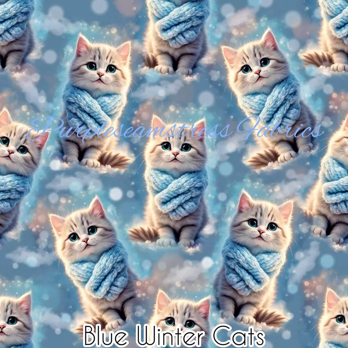 Blue Winter CatsFabric