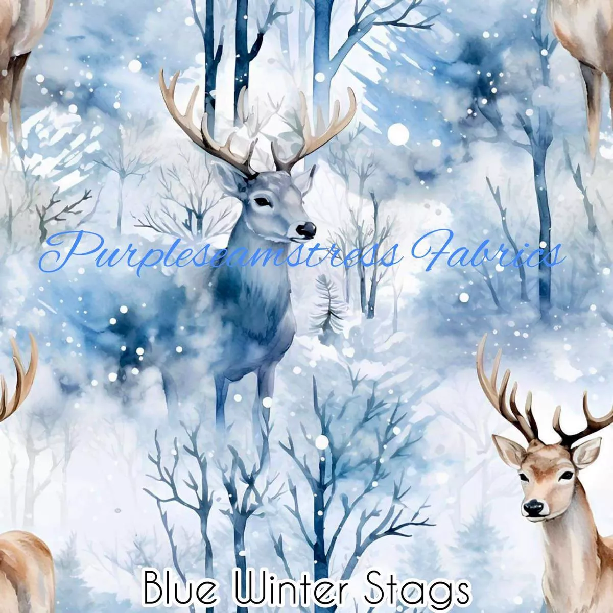 Blue Winter StagsFabric