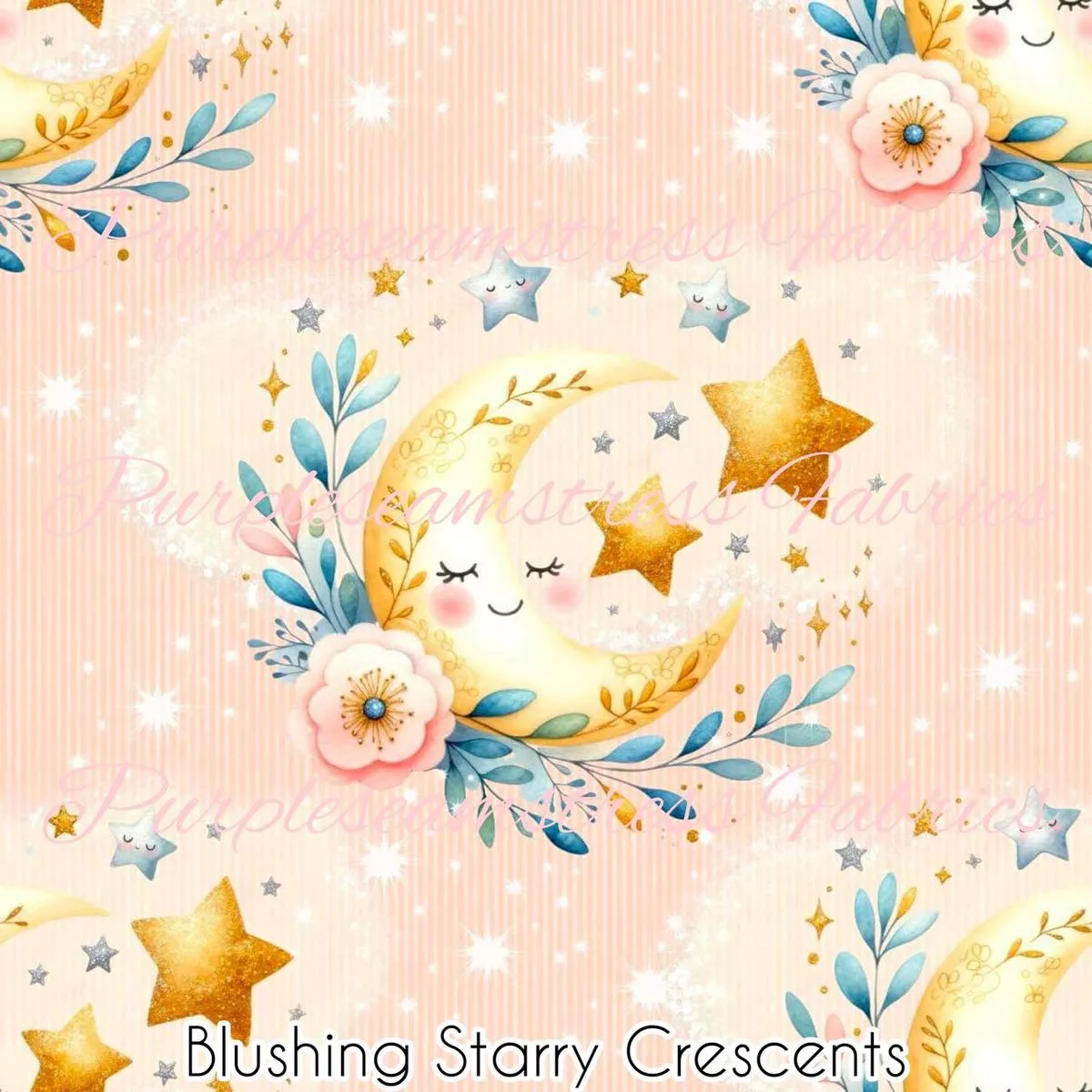 Blushing Starry CrescentsFabric