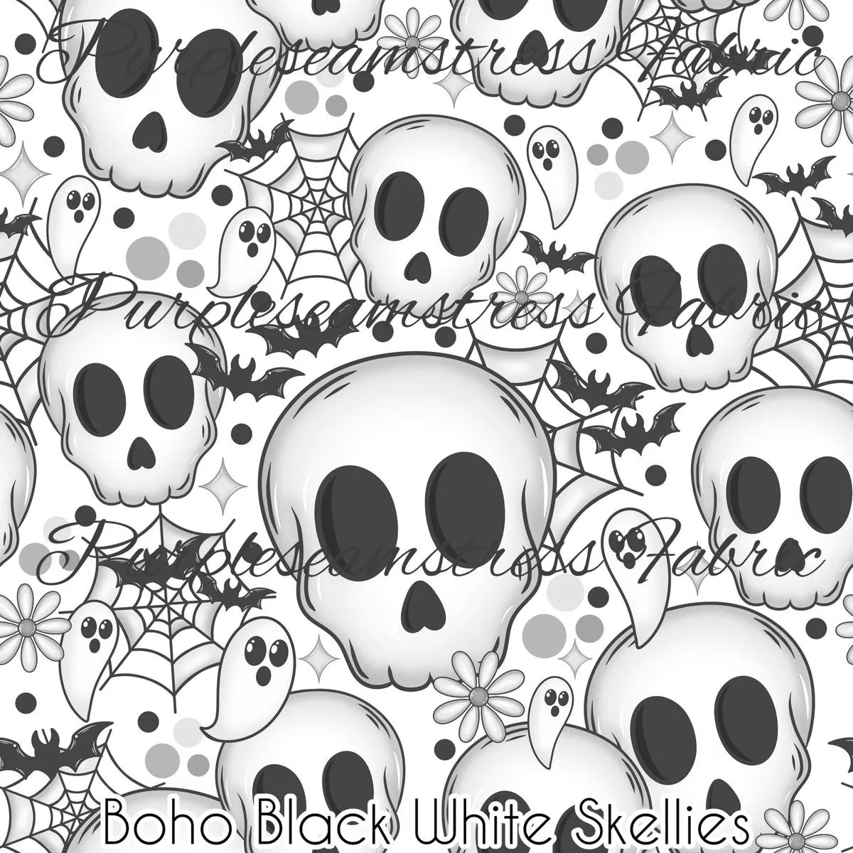 Boho Black White SkelliesFabric