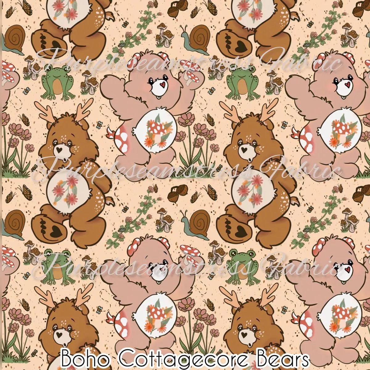Boho Cottagecore BearsFabric