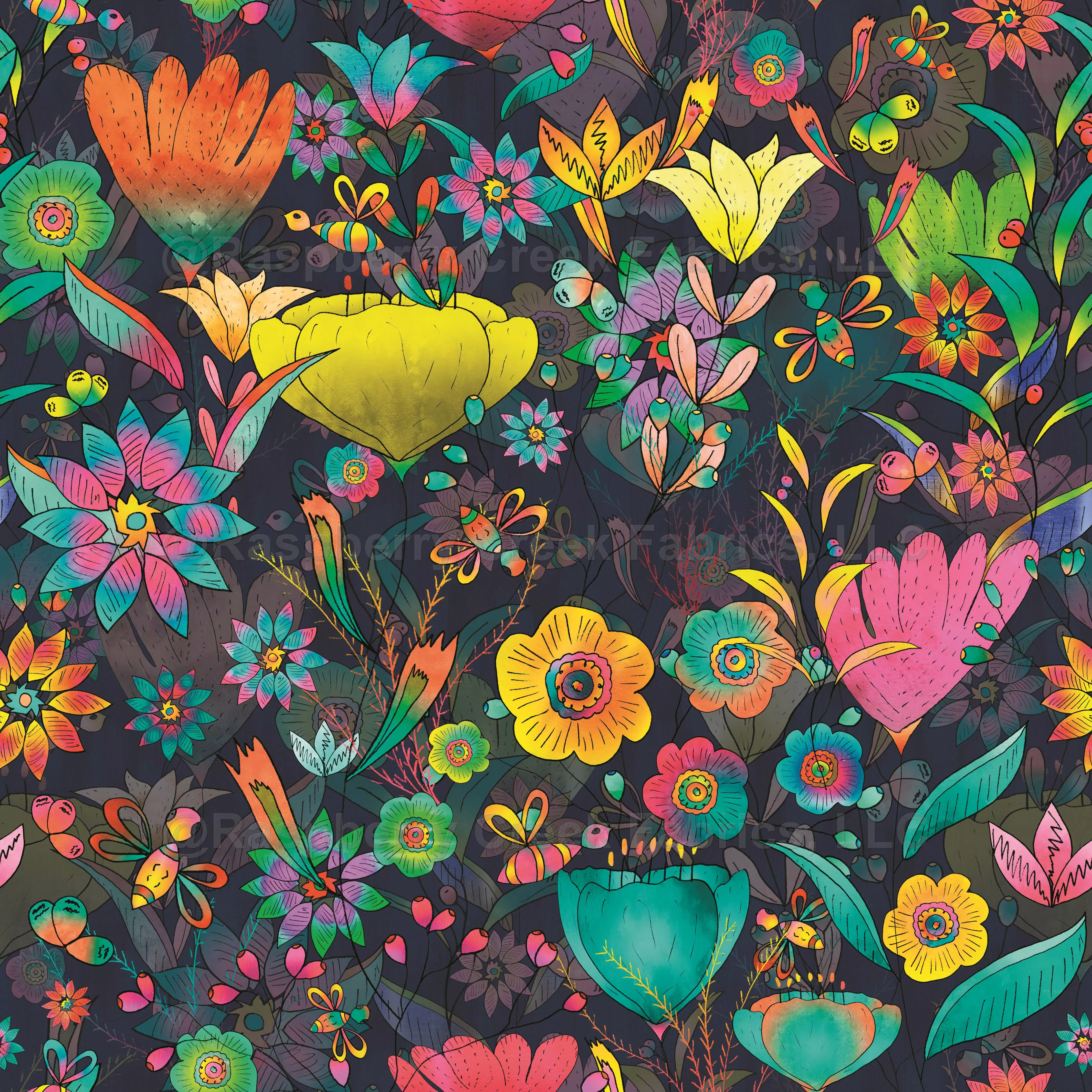 Boho Neon Garden Navy