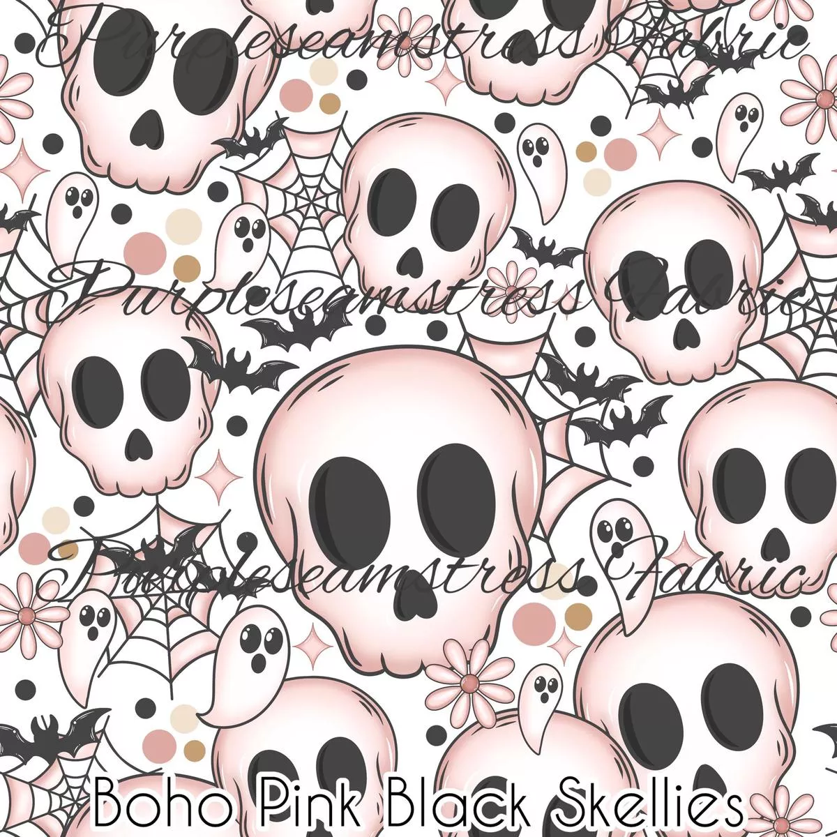 Boho Pink Black SkelliesFabric