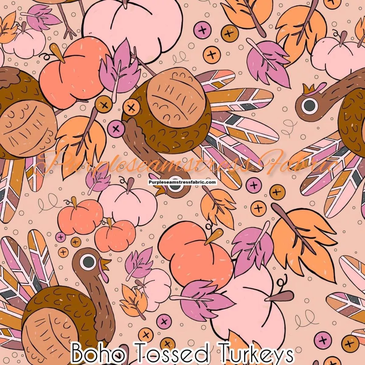 Boho Tossed TurkeysFabric